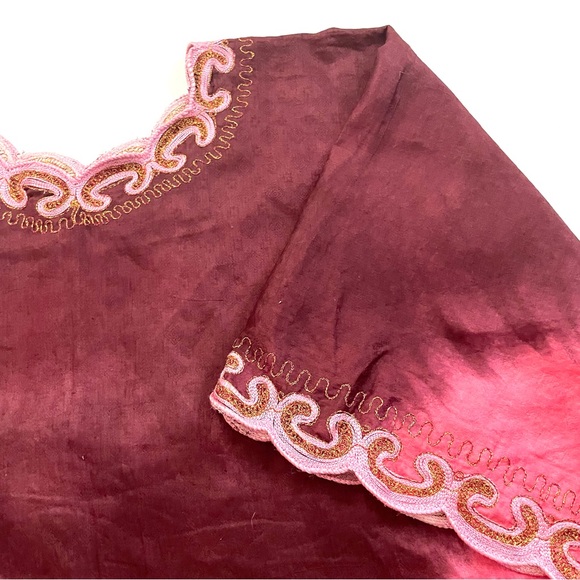 Pink and Brown Tie Dyed Embroidered Jaquard Caftan Maxi Dress Free Size - Picture 4 of 9